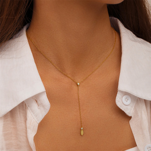 Chaînes élégantes CANNER tendance en or S925, avec pendentifs géométriques en forme de cœur, perles et zircons en goutte d'eau, superposées, simples, pour un usage quotidien, pour femmes - Product Image 6