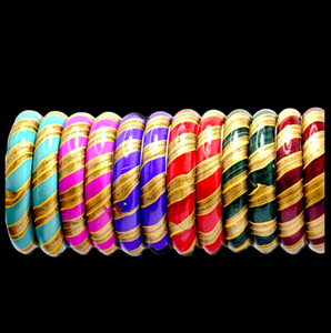 ชุดกำไลข้อมือ Lac Kada Plain Leheria 12 ชิ้น เครื่องประดับพื้นเมืองทำมือแบบดั้งเดิมของราชสถานสำหรับผู้หญิงและเด็กผู้หญิงในงานหมั้น - Product Image 1