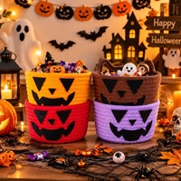 Paniers de rangement tressés en corde de coton pour Halloween, vente en gros, organisateurs créatifs à motif citrouille de dessin animé, cadeaux de fête transfrontaliers