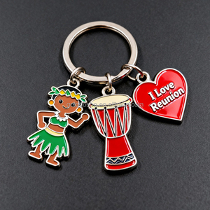 Porte-clés Souvenir Touristique Africain Personnalisé OEM en Émail, Motif Tambour Kayamb de l'Île de <span class=keywords><strong>la</strong></span> <span class=keywords><strong>Réunion</strong></span>, Danseur Malawa, Cadeau « J'aime <span class=keywords><strong>la</strong></span> <span class=keywords><strong>Réunion</strong></span> » - Product Image 1