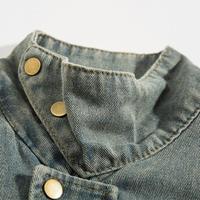 Veste en jean bleu clair slim fit à manches longues en coton délavé pour homme, style hip-hop, streetwear, coupe oversize, veste de motard en jean
