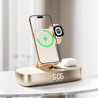 KUANGXIANG Bedside Oplaadbaar Wekker Draagbare Muziekspeaker met Draadloze Oplader voor Telefoon, Oordopjes, Smartwatch met Licht
