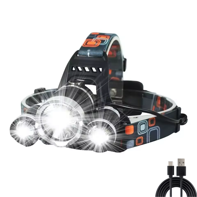 Outdoor Emergency 150 Meters Range Head Torch 3 LED Cold White USB-C Rechargeable Headlight Portable Safety Headlamp
