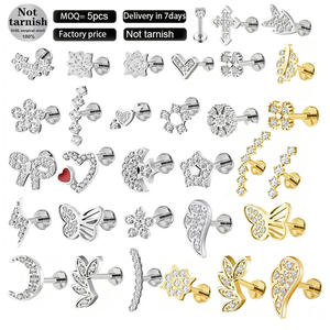 Gaby Prêt à expédier Bijou de corps <span class=keywords><strong>en</strong></span> acier inoxydable 316L plaqué or PVD, Labret, <span class=keywords><strong>Piercing</strong></span> d'oreille, Zircon, Helix, Cartilage - Product Image 1