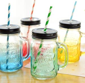 Customized Drinking Empty Bottle <strong>Tumbler</strong> 4 8 10 12 16 24 32 Oz Wide Mouth Round Mug Glass <strong>Mason</strong> <strong>Jars</strong> With Lid Handle Straw - Product Image 4