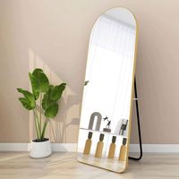 Miroir sur pied pleine longueur personnalisé en verre, design moderne or/noir, taille personnalisable pour salon, usage quotidien cosmétique