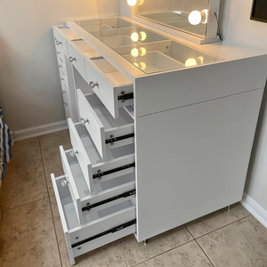 Table de maquillage sur mesure avec <span class=keywords><strong>2</strong></span> tiroirs, <span class=keywords><strong>commode</strong></span> blanche, miroir de coiffeuse 3 couleurs, coiffeuse pour adolescentes, tables de maquillage - Product Image 3