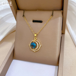 Collana con Ciondolo Luna e Cielo Blu in Acciaio al Titanio, Gioielli di Lusso per Ragazze, Vendita all'Ingrosso - Product Image 6