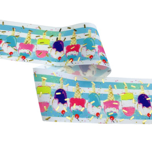 Cinta de grogrén con estampado de postres y detalles de lámina dorada para manualidades, envoltura de regalos y decoración de fiestas, surtido de sandía - Product Image 3