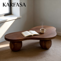 Table basse rétro en bois massif de couleur noyer français, style vintage, irrégulière, design, pour petit appartement, non pliable