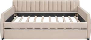 Canale verticale trapuntato testiera Full Size Daybed telaio strascico imbottito in velluto <span class=keywords><strong>Beige</strong></span> divano <span class=keywords><strong>letto</strong></span> per soggiorno <span class=keywords><strong>camera</strong></span> <span class=keywords><strong>da</strong></span> <span class=keywords><strong>letto</strong></span> - Product Image 4