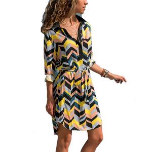 <strong>Plus</strong> <strong>Size</strong> Long Sleeve Shirt Dress Summer Chiffon <strong>Boho</strong> Beach Women Striped Print Mini Dress - Product Image 3