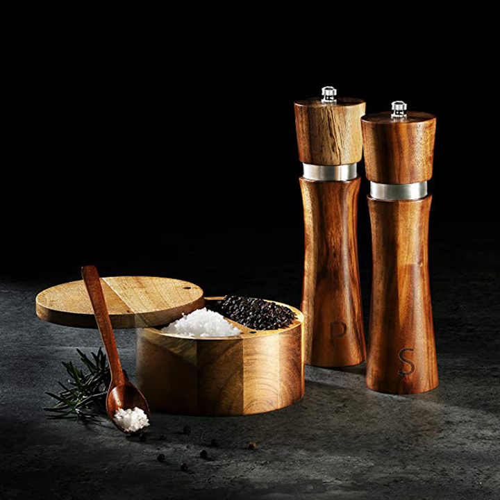 Acacia Wooden Salt and Pepper Grinder Set  Premium Wooden Salt and Pepper Mill Set 8 Inch