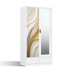 Armoire en acier imprimé avec portes coulissantes, miroir et deux tiroirs 900 mm - Product Image 2