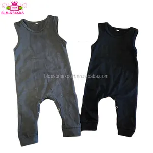 Yiwu Newborn Baby Boy Clothes Solid Color Dark Grey / Black Sleeveless Long Leg Tank Romper Jumpsuit Baby Onesie Wholesale