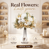 Bouquet de Mariée Personnalisé Nouveau Design Vente en Gros Usine Couleur Blanche Roses Gypsophiles Naturelles Préservées Véritables Plantes Florales