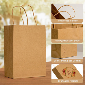Sac en papier kraft avec logo personnalisé KH Food emballage de frites brun blanc à poignée plate pour la promotion - Product Image 5