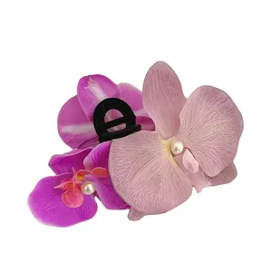 Moth Orchid Flower Hair Claws Clip Female Super Fairy Floral Pearl Bangs Side Clip