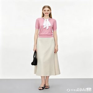 Maglione Elegante da Donna Rosa a Costine con Colletto in Strass e Fiocco in Raso, Manica Media, Vestibilità Slim, Blusa Lavorata a <span class=keywords><strong>Maglia</strong></span> per Ufficio, Maglione Morbido - Product Image 3