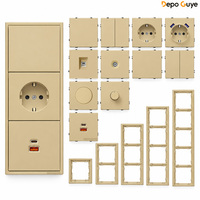 Prise murale modulaire standard française 16A dorée avec chargeur USB-A et Type-C, 3 prises, 1/2 gang, IP20, 110-250V, cadre en plastique DIY