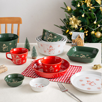 Services de table en céramique de Noël les plus vendus, compatibles micro-ondes, couleurs et motifs personnalisables OEM, bols, tasses, assiettes