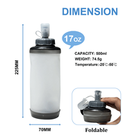Bouteille d'eau souple en TPU ergonomique et durable de 500 ml, professionnelle pour le fitness et la gym, design anti-éclaboussures, étanche et écologique