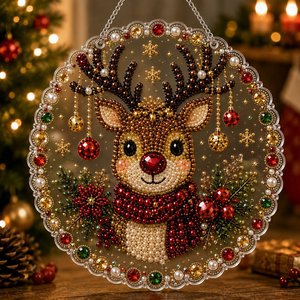 Pendentif rond en acrylique avec peinture diamantée de Noël, ornement suspendu pour la décoration du salon et de la chambre à coucher - Product Image 3