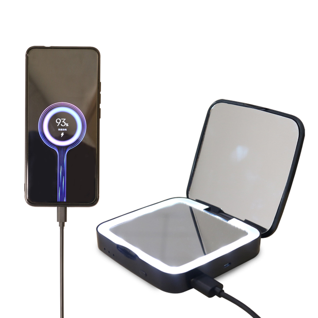 Cosmetic Led Mobile Power Bank Espejos Con Luz De Mano Mirrors Foldable Compact Handheld Vanity Smart Makeup Mirror With Light