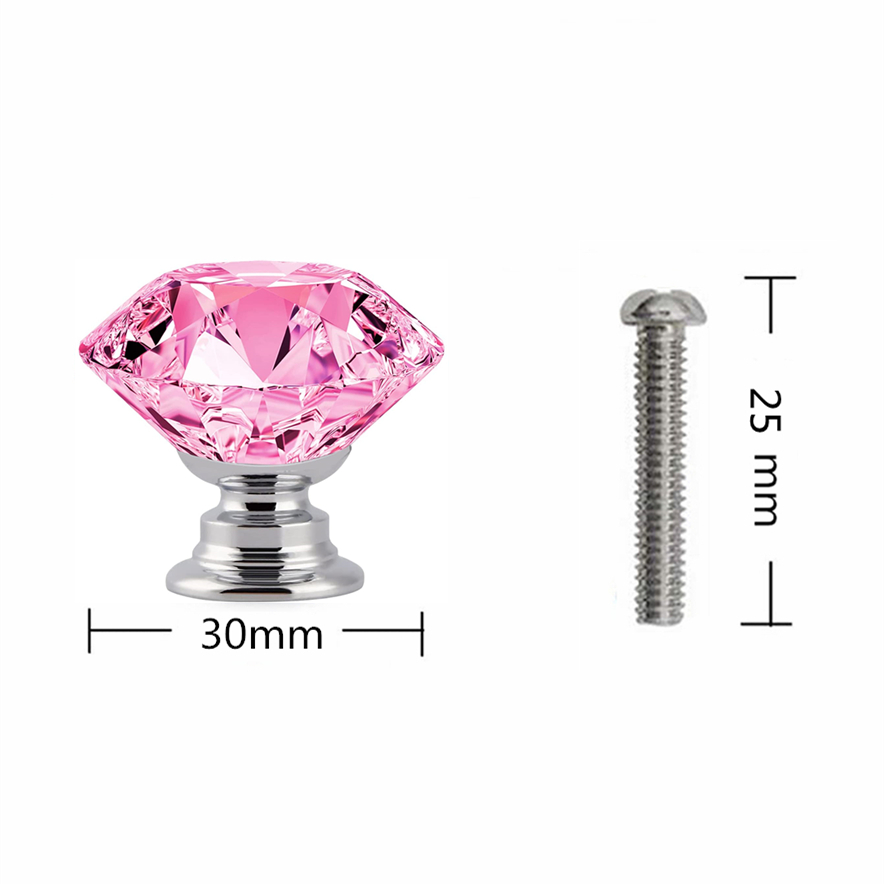 Simbrom Crystal Cupboard Pull with Screws Round Glass Kitchen Cabinet Knob Clear Diamond Furniture Drawer Handle
