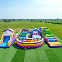 Parcours d'obstacles gonflable de qualité commerciale avec toboggan et trampoline extrême