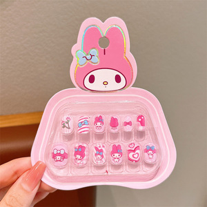 Lot de 12 <span class=keywords><strong>faux</strong></span> ongles autocollants pour enfants, motif chat de dessin animé Kawaii, avec colle gelée, mignons ongles artificiels pour enfants, style <span class=keywords><strong>anime</strong></span> - Product Image 2
