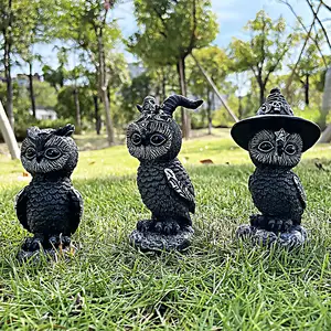 Mini sihirli baykuş cadılar bayramı siyah heykelcik reçine büyücülük heykeli çim Gnome bahçe dekor açık Vintage korku heykeli el sanatları