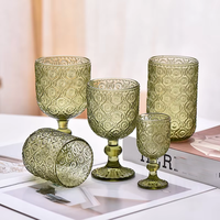 Verre à pied BST rétro en verre vert gaufré motif tournesol, pour vin, champagne, dessert, crème glacée, décoration de bar à domicile et de mariage
