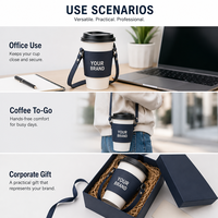 Manchon en cuir personnalisé pour tasses à café – Support portable haut de gamme en cuir écologique avec poignée et logo sur mesure