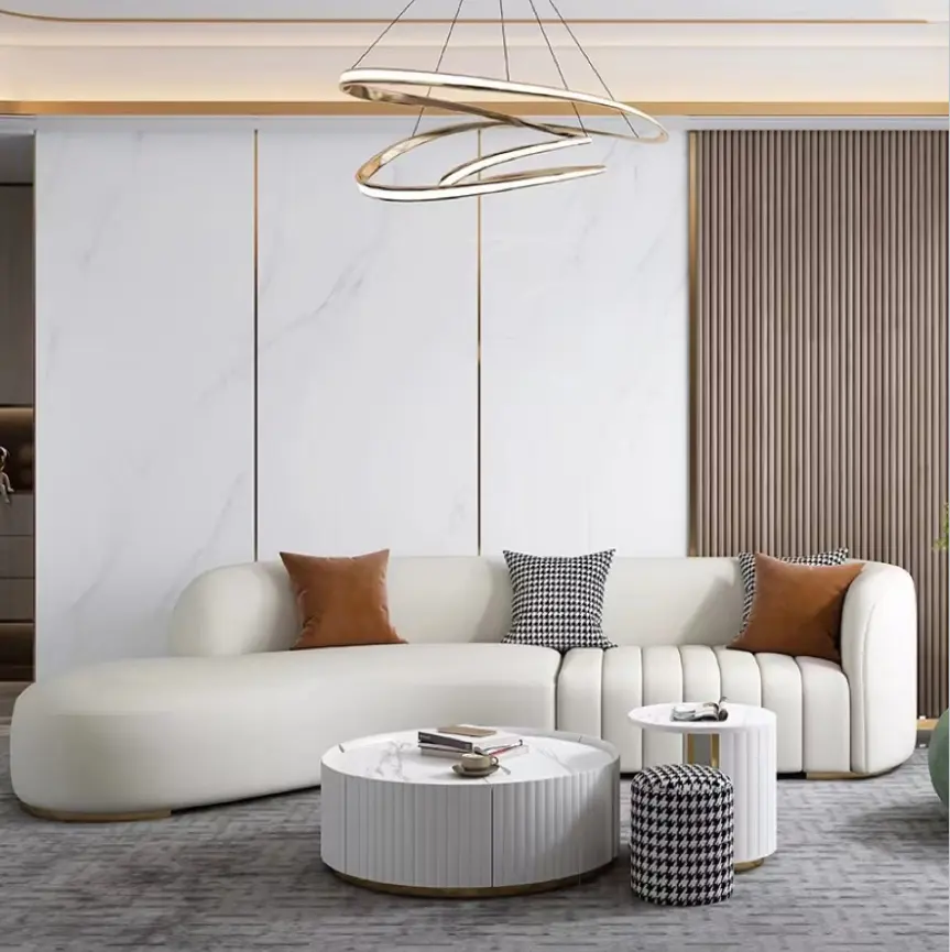Casa di lusso villa mobili design moderno l forma di velluto tessuto divano set per piccolo soggiorno