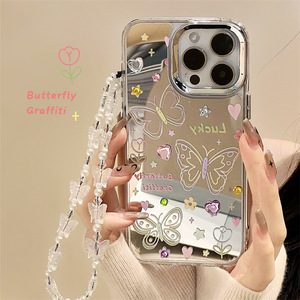 เคสโทรศัพท์ลายผีเสื้อกระจกเพชรสุดหรูสำหรับ <span class=keywords><strong>iPhone</strong></span> 7 8 PLUS x XR XS <span class=keywords><strong>MAX</strong></span> 12 13 14 <span class=keywords><strong>PRO</strong></span> <span class=keywords><strong>MAX</strong></span> เคสโทรศัพท์พร้อมสายคล้อง - Product Image 2