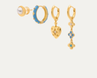 Ensemble de boucles d'oreilles en forme de cœur bleu Voyager plaqué or 18 carats, résistant au ternissement, durable, design empilable or, bleu et blanc, tendance