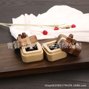 Boîte à bijoux en bois, boîte de rangement carrée pour bagues, boîte cadeau couverte pour le rangement des bijoux - Product Image 3