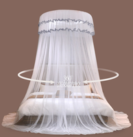 Moustiquaire de lit dôme ronde décorative et élégante à 360 degrés, 100 % polyester écologique, pour l'été, avec rideau de lit en dentelle