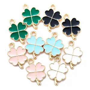 100pcs New Gold Enamel Four Leaf Clover Charms Pendants For DIY Jewelry Making Handmade Earrings Bracelet Findings 8*14mm