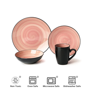 โปรโมชั่นเดือนกันยายน ชุดจานเซรามิกสไตล์ตะวันตก ขายดี แก้วกาแฟสีชมพู ชุดอาหารค่ำสโตนแวร์สุดหรู - Product Image 5