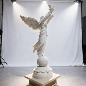 等身大手作りモダンデザイン白い大理石の天使像ダブ付きカスタム花崗岩彫刻教会ガーデンヴィラ - Product Image 3