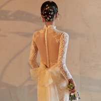 Gaun Pengantin Model Terbaru 2025 untuk Wanita, Ekor Pendek, Ukuran Besar, Meniruskan Tubuh, Model Fishtail Sederhana, Berbahan Lace, Tanpa Punggung, Cocok untuk Bepergian