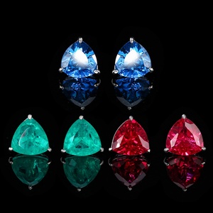 Fashion Jewelry Eco-friendly Copper Three Claws <b>Set</b> 10*10mm Red Zircon Geometric Triangle <b>Stud</b> <b>Earrings</b> for Refined Daily Wear - Product Image 3