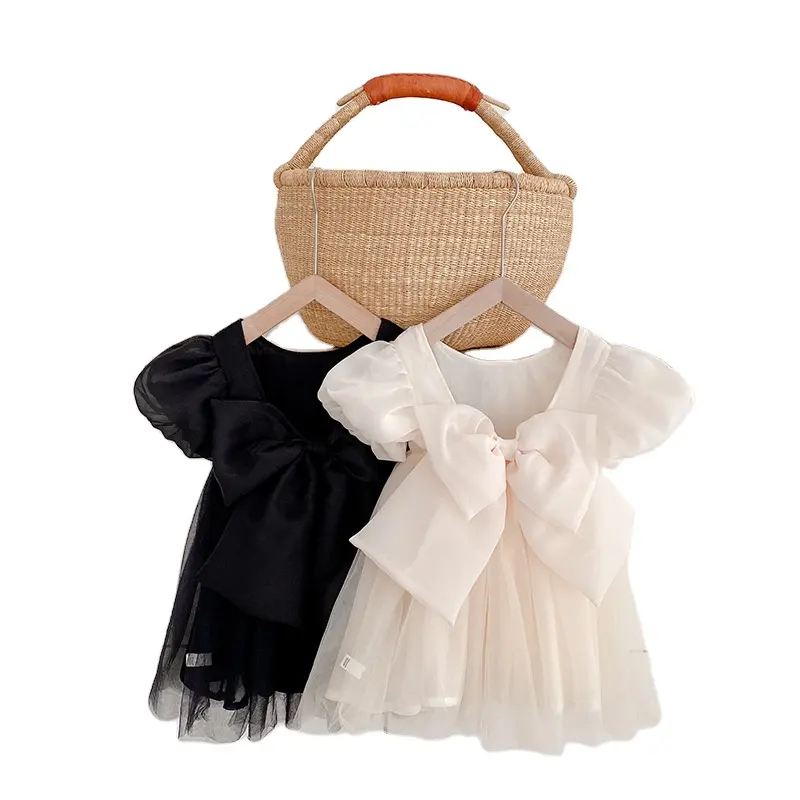Neu Ankommen Beliebtes Design Kleine Mädchen Kleid Reine Farbe Schöne Schleife Baby Mädchen Prinzessin Kleid Ein Jahr Baby Mädchen Geburtstags kleid