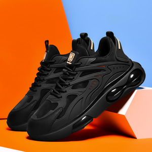 Chaussures de course à coussin d'air noires pour hommes, empeigne en mesh, semelle extérieure en caoutchouc, semelle intermédiaire en EVA, baskets de sport décontractées à ressort - Product Image 2