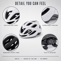Casque de vélo KMS-HO109 pour adultes, cyclisme sur route et VTT, 205g, In-Mold, 19 aérations, rembourrage lavable, système de réglage par molette, unisexe