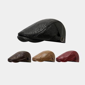 Chapeau en cuir PU pour l'automne et l'hiver, casquette de <span class=keywords><strong>peintre</strong></span> rétro pour homme, béret polyvalent pour femme - Product Image 1