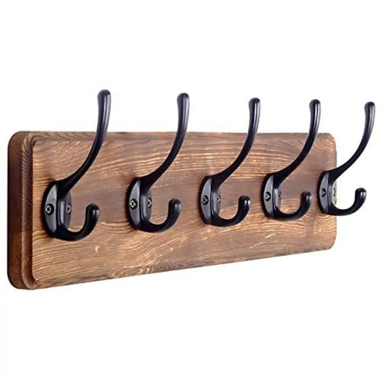 Eco-Friendly Rústico De Madeira Wall Mounted Coat Rack com Metal Pendurado Ornamento Ganchos para Casacos Roupas Chapéus em Mudroom Entryway