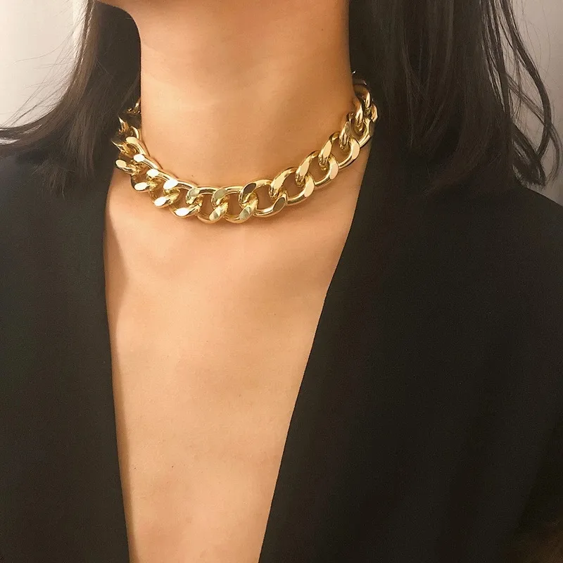 Laiimei — colliers Miami cubain pour femmes, Punk, bijoux, en aluminium couleur or, chaîne épaisse, nouvelle collection 2021